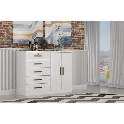Imagem de Cômoda Solteiro Space c/ 2 Portas e 5 Gavetas Cumaru/Fendi - Novo Horizonte