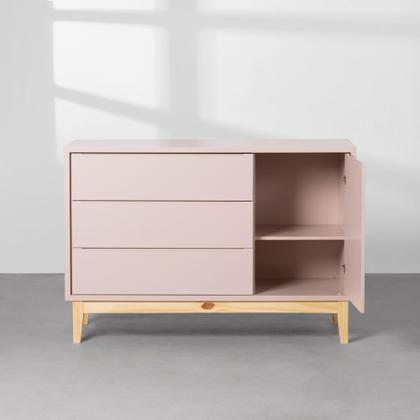 Imagem de Cômoda Theo 1 Porta com Pés Square Natural - Rosa