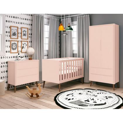 Imagem de Cômoda Theo 3 Gavetas com Pés Retrô Mel - Rosa