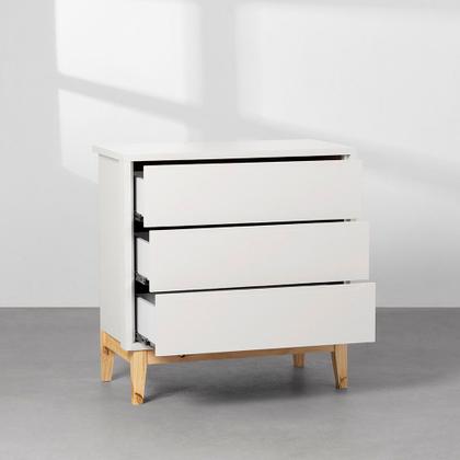 Imagem de Cômoda Theo 3 Gavetas com Pés Square Natural - Branco Fosco