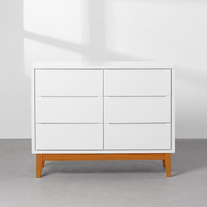 Imagem de Cômoda Theo 6 Gavetas com Pés Square Mel  Branco Fosco