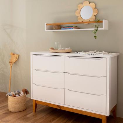 Imagem de Cômoda Theo 6 Gavetas com Pés Square Mel  Branco Fosco