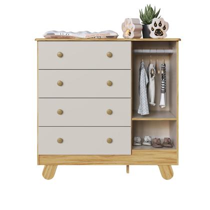 Imagem de Cômoda Trocador Bebê Pingo 4 Gavetas Lisa Off Com Amêndoa