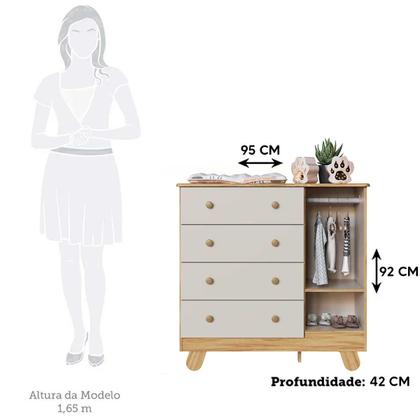 Imagem de Cômoda Trocador Bebê Pingo 4 Gavetas Lisa Off Com Amêndoa