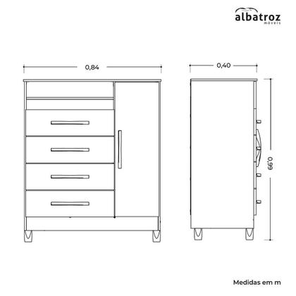 Imagem de Cômoda Turquesa 1 Porta e 4 Gavetas - Móveis Albatroz