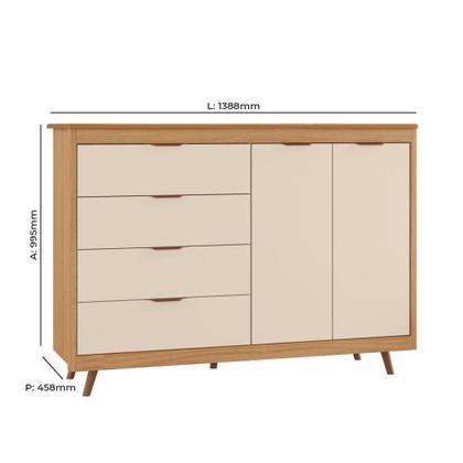 Imagem de Cômoda Valentina 100% MDF Tuboarte com 4 Gavetas 2 Portas e Kit de Pés Estilo Retrô