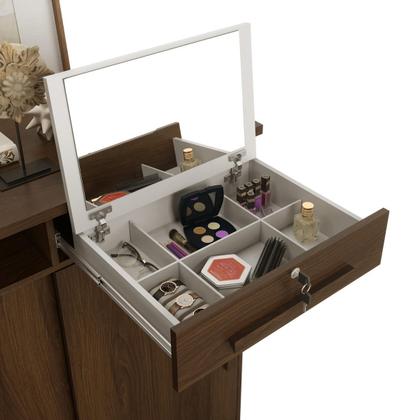 Imagem de Cômoda Vega 2020 2 Portas c/ Gaveteiro Suporte p/ Cabide Calçados e Maquiagem - Imbuia