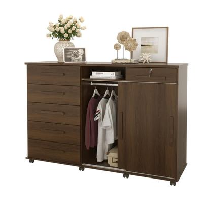 Imagem de Cômoda Vega 2020 2 Portas c/ Gaveteiro Suporte p/ Cabide Calçados e Maquiagem - Imbuia