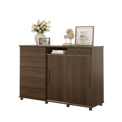 Imagem de Cômoda Vega 2020 2 Portas c/ Gaveteiro Suporte p/ Cabide Calçados e Maquiagem - Imbuia