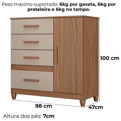 Imagem de Comoda Venus 4 Gavetas 1 Porta Com Pes 98 cm Moval