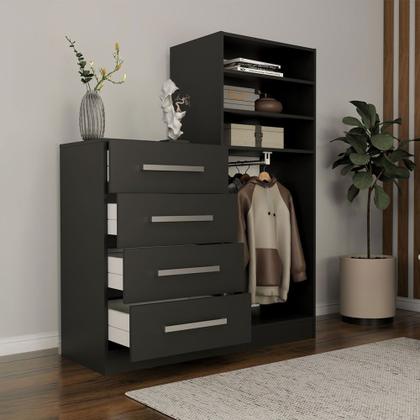 Imagem de Cômoda Vitória Avanti 2 Portas 4 Gavetas Preto Fosco - Panorama Móveis