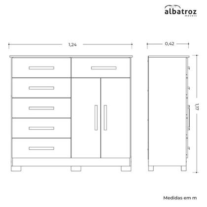 Imagem de Cômoda Xangai 2 Portas e 6 Gavetas - Móveis Albatroz