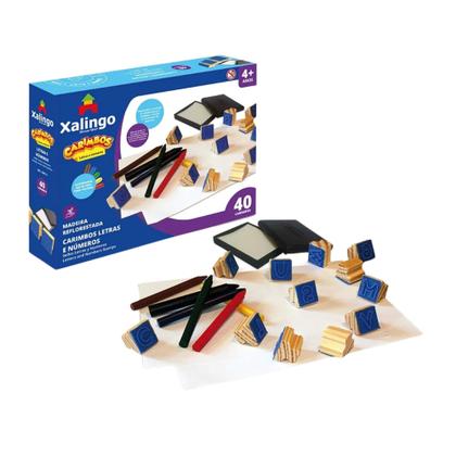 Imagem de COMP Kit Jogo Educativo Infantil Mímica Express Kids + Carimbos Letras e Números Xalingo