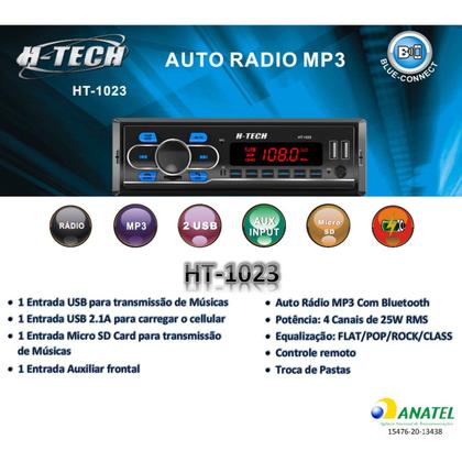 Imagem de COMP Kit Som Automotivo com Rádio H-Tech HT-1023 + 2 Pares de Alto-Falantes Leson JB5 Flex 5" 110W