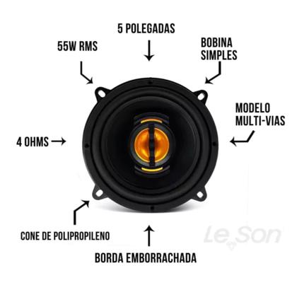 Imagem de COMP Kit Som Automotivo com Rádio H-Tech HT-1023 + 2 Pares de Alto-Falantes Leson JB5 Flex 5" 110W