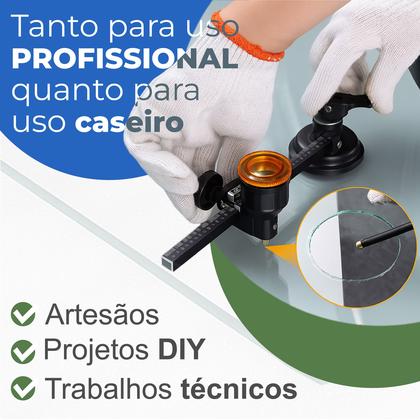 Imagem de Compasso Cortador De Vidro Circular Redondo Até 800mm Profissional Compacto Linha Premium