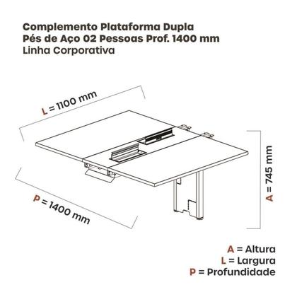 Imagem de Complemento de Mesa Plataforma para Coworking para 2 Pessoas 110x140 110cm Industrial Preto