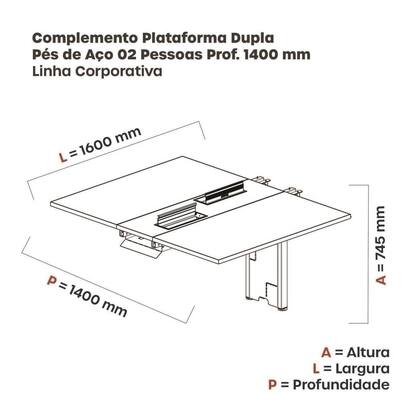 Imagem de Complemento de Mesa Plataforma para Coworking para 2 Pessoas 160x140 160cm Industrial Cinza e Preto