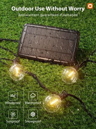 Imagem de Complemento Solar String Lights 100FT G50 à prova d'água com porta USB