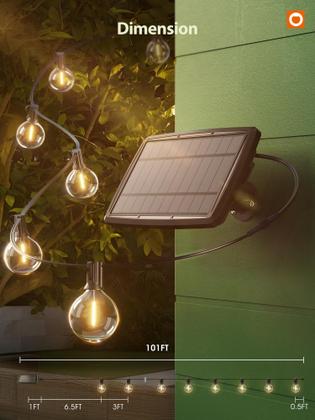 Imagem de Complemento Solar String Lights 100FT G50 à prova d'água com porta USB