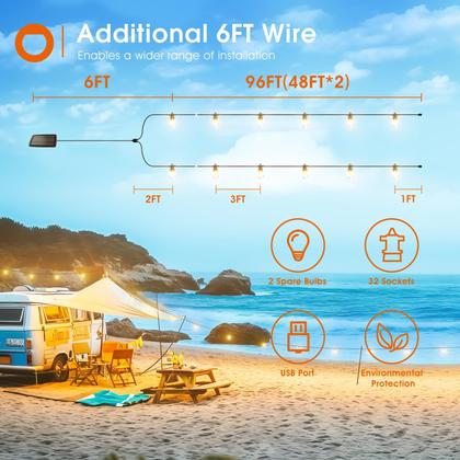 Imagem de Complemento Solar String Lights 102FT (96+6) com USB e controle remoto