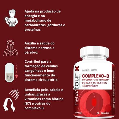 Imagem de Complexo B 500mg 60 cápsulas New Four Sem sabor Sabor:Sem sabor