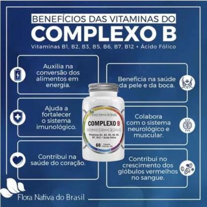 Imagem de COMPLEXO B Vitamina B1 a B12 500mg 60 Cápsulas - Suplemento Flora Nativa