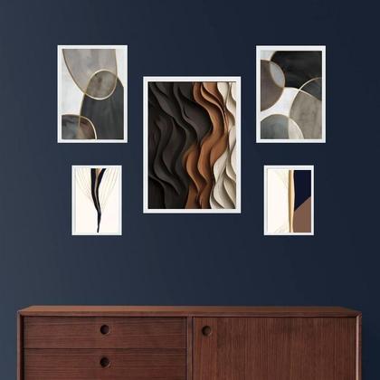 Imagem de Composição 5 Quadros Decoração Moderna Abstrata Sala