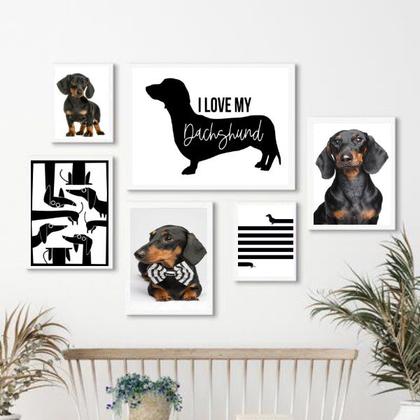 Imagem de Composição 6 Quadros Cachorro Dachshund - Salsicha - com vidro