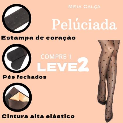 Imagem de Compre 1 e Leve 2 Meias Calça Térmica Pelúciada Translúcida Forrada Super Elástica Com Pé, Sem Pé ou Com Coração