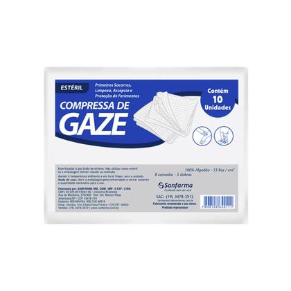 Imagem de Compressa de Gaze Estéril 13 fios 7,5x7,5 Sanfarma 1pct 10un