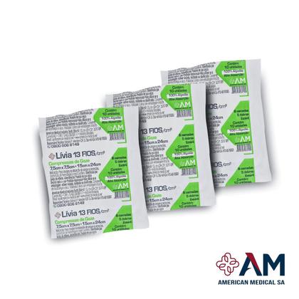 Imagem de COMPRESSA DE GAZE ESTERIL 7,5x7,5 13 FIOS LIVIA AMERICA MEDICAL - 10PCT C/10UN