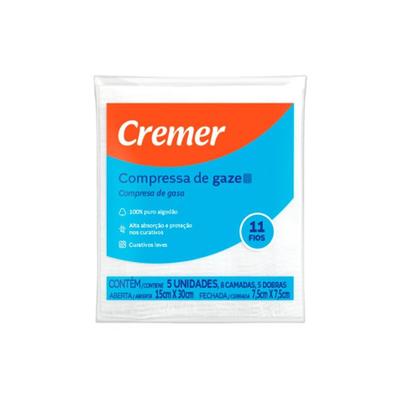 COMPRESSA GAZE CREMER 7,5x7,5cm 11 FIOS CX 40pct x 5un - Gaze