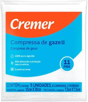 COMPRESSA GAZE CREMER 7,5x7,5cm 11 FIOS CX 40pct x 5un - Gaze