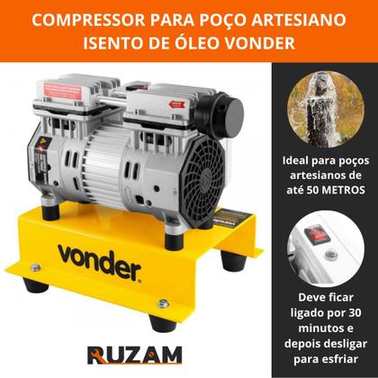 Imagem de Compressor Ar Direto de Poço Artesiano de até 50 Metros 1HP com Bóia Elétrica Sem Oleo Não Contamina Poço