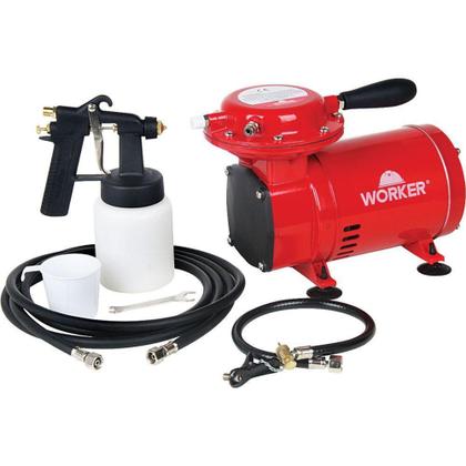 Imagem de Compressor de Ar 250W com Pressão Máxima de 3,6BAR e Pistola de Pintura 371629 Worker Bivolt