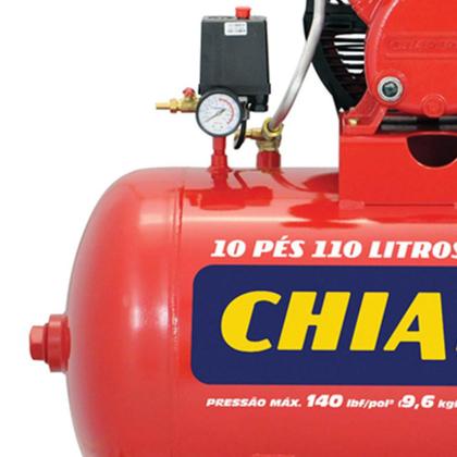Imagem de Compressor de Ar Bivolt 10PCM Monofásico 110 Litros 9,6Bar 140psi 2 Cilindros Chiaperini