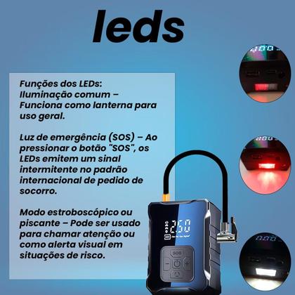 Imagem de Compressor de Ar com Visor Digital, Função SOS e 4 Bicos Adaptadores Inclusos