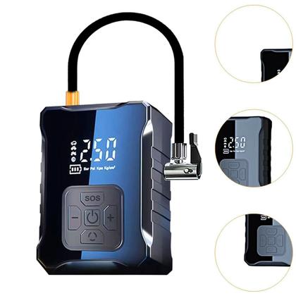 Imagem de Compressor de Ar com Visor Digital, Função SOS e 4 Bicos Adaptadores Inclusos