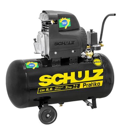 Imagem de Compressor de Ar de Pistão 2,0 HP 50 Litros 8,6 Pés Pratiko CSI 8,625 SCHULZ + Kit