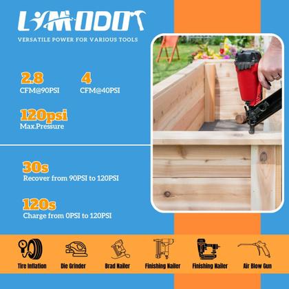 Imagem de Compressor de ar Limodot 30L Steel Tank 2.8CFM 68dB Isento de óleo