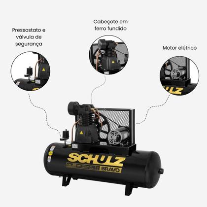 Imagem de Compressor De Ar Schulz - Csl 20br/200 Bravo - 20 Pés 200 Litros 175 Libras 220/380v Trif