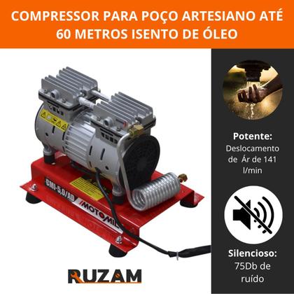 Imagem de Compressor para Poço Artesiano de até 60 Metros Isento de Oleo Silencioso CMI 5,0 Motomil - 127V