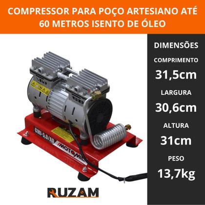 Imagem de Compressor para Poço Artesiano de até 60 Metros Isento de Oleo Silencioso CMI 5,0 Motomil - 220V