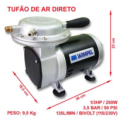 Imagem de Compressor Tufão Ar Direto Portátil Bivolt COMP-2 Wimpel 100% Em Cobre 250W Vazão de 135L/min
