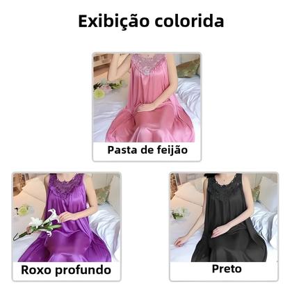 Imagem de Comprimento Médio Sem Mangas Renda Gelo Seda Regata Sexy Sleepwear Casa Usar Camisola