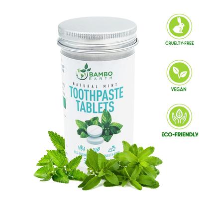 Imagem de Comprimidos de pasta de dente BAMBOEARTH, pacote com 200, sabor natural de menta