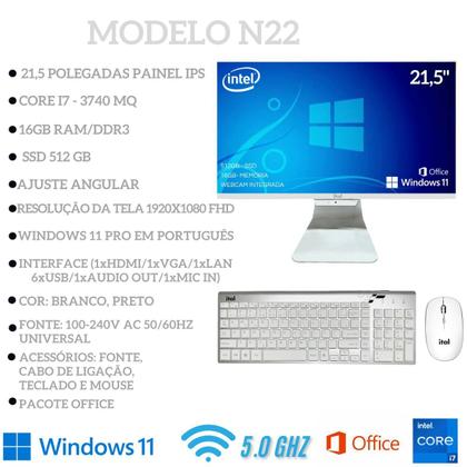 Imagem de Computador All In One 16gb Ram Intel Core I7 Ssd 512GB 21.5 TELA Full Hd painel ips Windows 11 Completo Teclado mouse sem fio bivolt