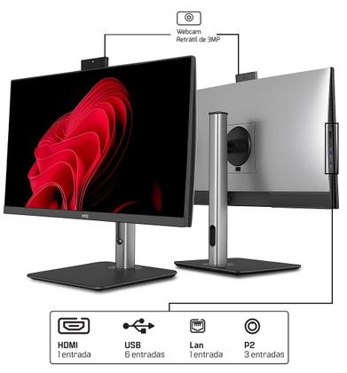 Imagem de Computador All In One 24", Intel Core I5 12400 12ª Geração, 16GB DDR4, SSD 256GB, Webcam, Wifi, Bluetooth, HQ Silver AIHQP-004