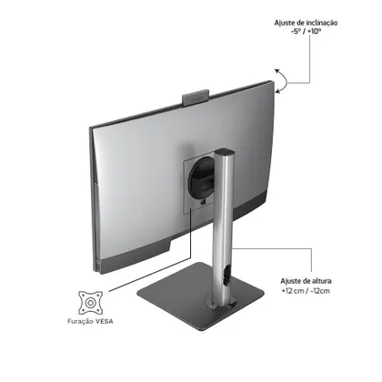 Imagem de Computador All In One 24", Intel Core I5 12400 12ª Geração, 8GB DDR4, SSD 256GB, Webcam, Wifi, Bluetooth, HQ Silver AIHQP-001